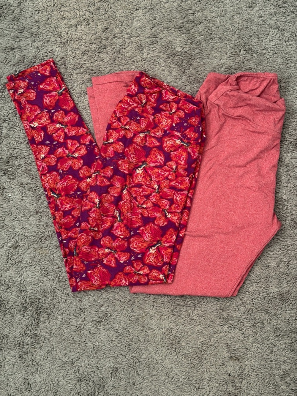 LuLaRoe Red Floral & Coral Leggings